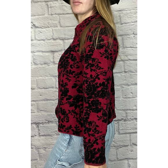 Sara Isabella Felted Wool Blend Shacket/Zip Up Sweater with Velour Embossing - Picture 3 of 9